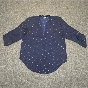 ✨ Lush Navy Blue Patterned V Neck Blouse - Size M ✨